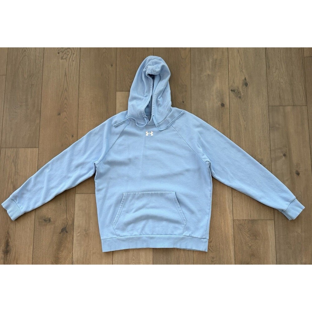 Under Armour Rival Fleece Hoodie Men Large Light Blue 1379757 Embroidered Logo L